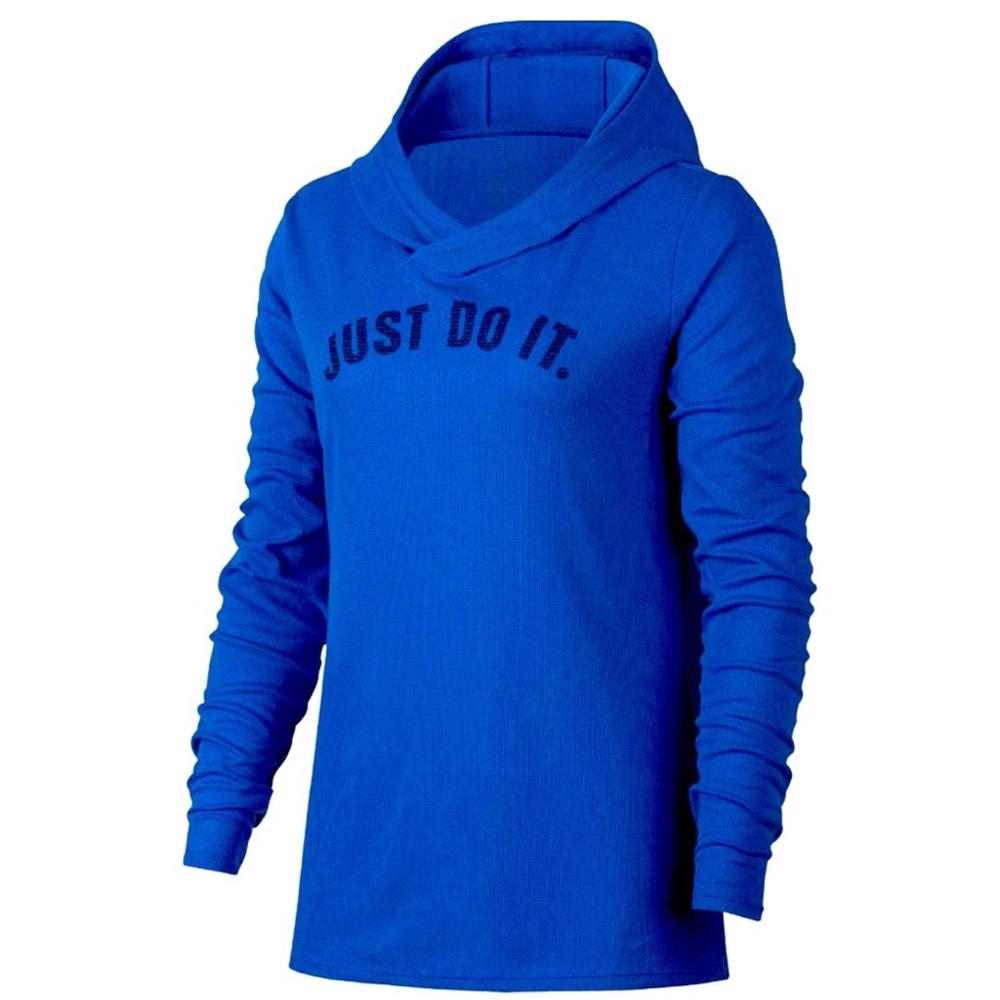 NIKE Womens THERMA DRI FIT HOODED LIGHTWEIGHT Thermal Long Sleeve XS Cobalt Blue